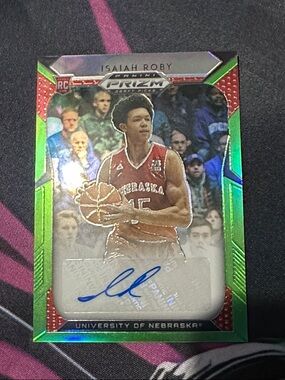 Panini Prizm Isaiah Roby Green and Red Refractor Rookie Card with Blue Ink Auto